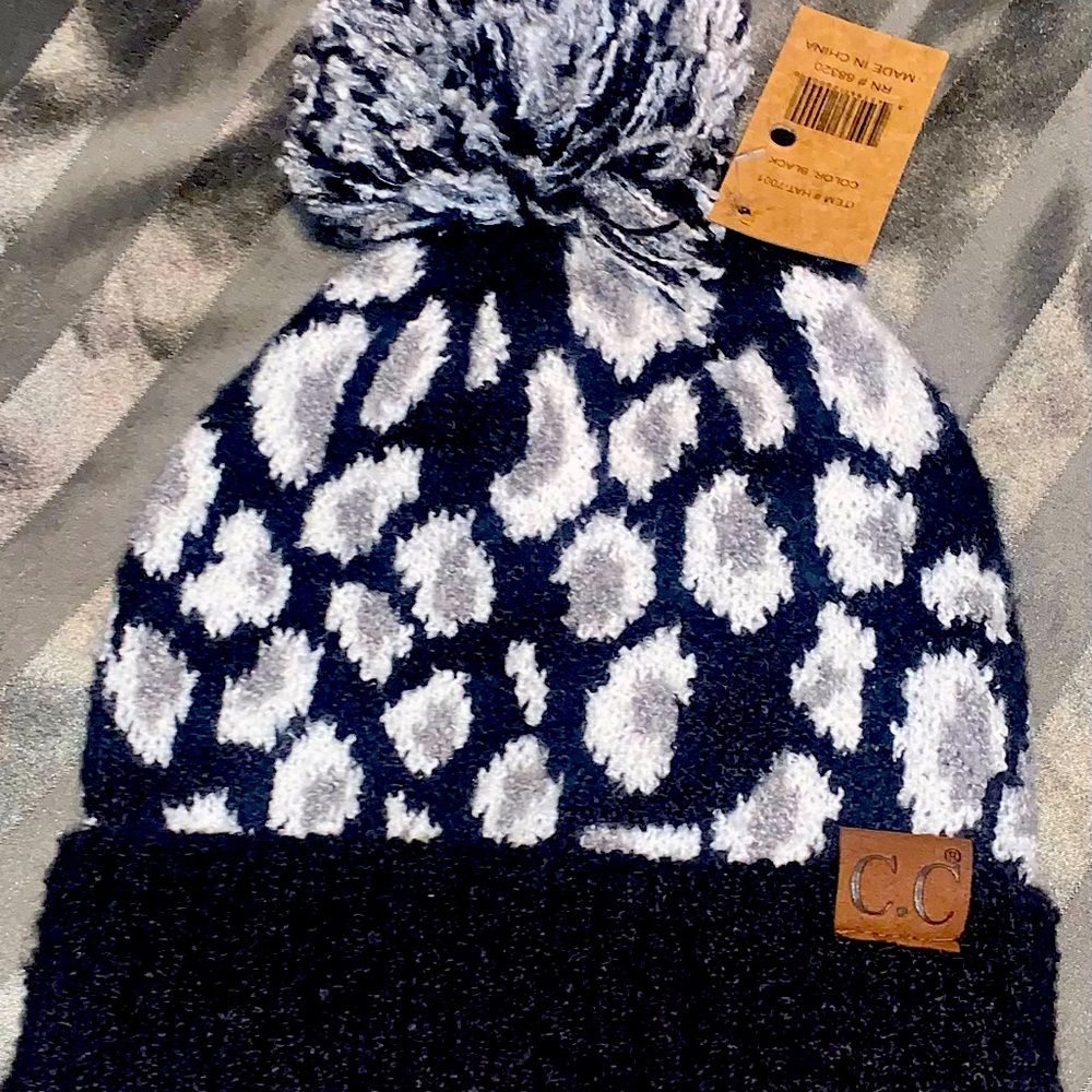 CC woven Lepoard CC beanies with Pom Pom